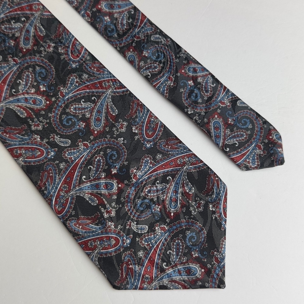 Botany 500 Mens Paisley Necktie Red Blue Grey Wide Blade Made in USA Preppy
